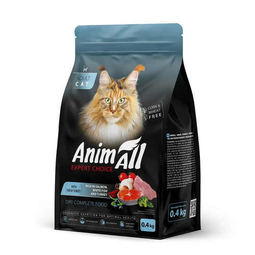 Сухий корм AnimAll для котів, лососем, білою рибою та свіжою індичкою, 400 г