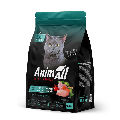 Сухий корм AnimAll для стерілізованих котів, з куркою та свіжою ягнятиною, 400 г