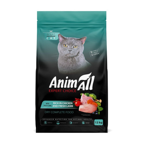 Сухий корм AnimAll для стерілізованих котів, з куркою та свіжою ягнятиною, 12 кг Сухий корм AnimAll для стерілізованих котів, з куркою та свіжою ягнятиною, 12 кг