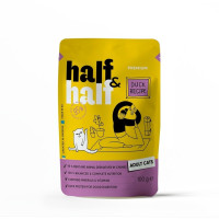 Влажный корм Half&Half для взрослых кошек, кусочки с уткой в соусе, пауч, 100 г Влажный корм Half&Half для взрослых кошек, кусочки с уткой в соусе, пауч, 100 г