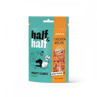 Лакомство Half&Half для собак, в форме мясных кубиков, с курицей, 100 г Лакомство Half&Half для собак, в форме мясных кубиков, с курицей, 100 г