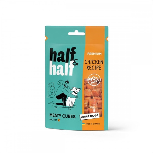 Лакомство Half&Half для собак, в форме мясных кубиков, с курицей, 100 г