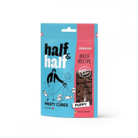 Лакомство Half&Half для щенков, в форме мясных кубиков, с говядиной, 100 г Лакомство Half&Half для щенков, в форме мясных кубиков, с говядиной, 100 г
