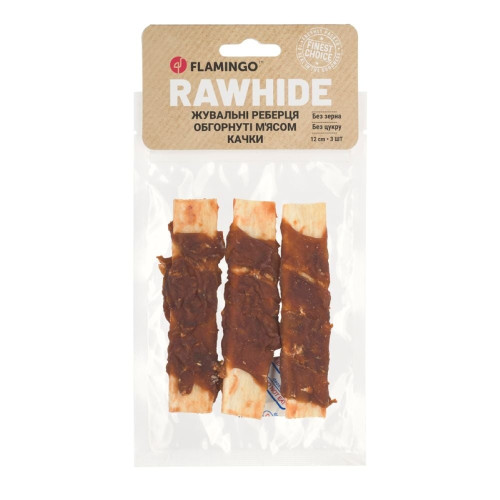Лакомство Flamingo СНЕК R'HIDE, жевательные ребрышки обернутые мясом утки, для собак, 1,6 кг (16 шт, 15 см)