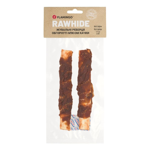 Лакомство Flamingo СНЕК R'HIDE, жевательные ребрышки обернутые мясом утки, для собак, 180 г (6 шт, 15 см)
