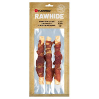 Лакомство Flamingo СНЕК R'HIDE, жевательные стики из говяжьей кожи, обернутые мясом кролика, для собак, 155 г ( 3 шт, 17 см)
