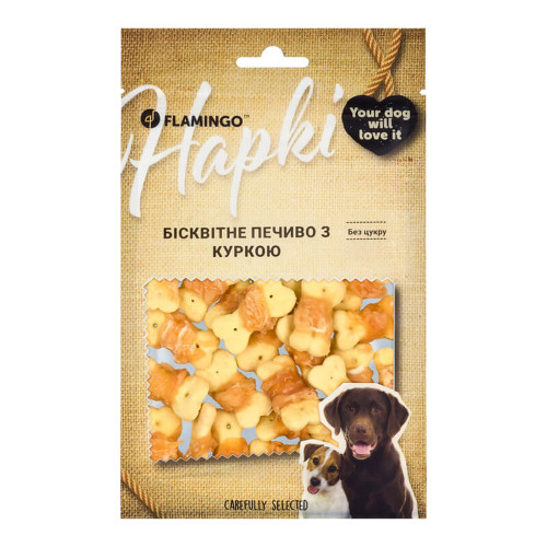 Лакомства Flamingo для собак, бисквитное печенье с курицей, 75 г