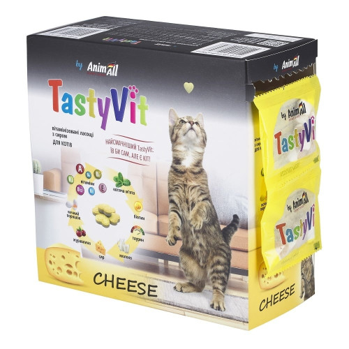 Витамизированное лакомство AnimAll TastyVit для кошек, с сыром, 600 штук (50 пакетов по 12 штук)