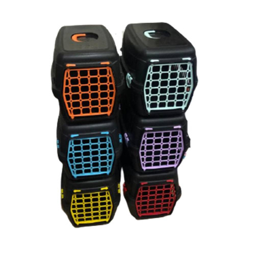 Переноска AnimAll для кошек и собак, черная с цветной дверцей, 48.5х32.5х32.5 см
