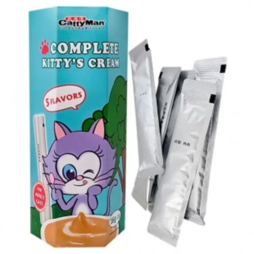Лакомство CattyMan Complete Kitty's Cream жидкие, 5 вкусов: икра с курицей, лососем, тунцом, говядиной, уткой, для кошек, набор 10 шт. х 16 г, 160 г