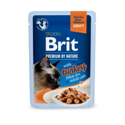 Вологий корм Brit Premium Delicate Fillets in Gravy Turkey для дорослих котів, філе в соусі, індичка, 85 г