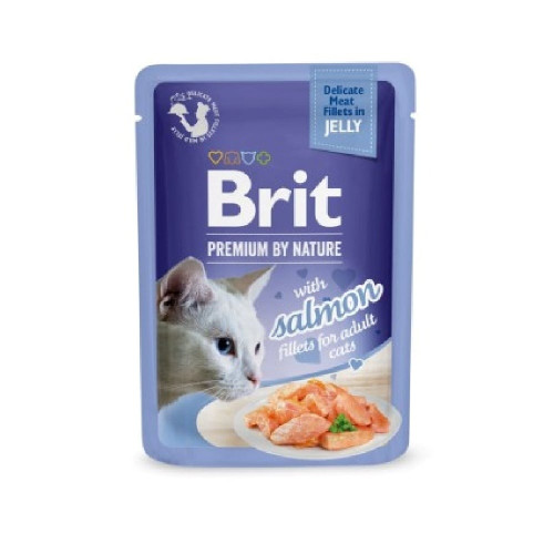 Влажный корм Brit Premium Delicate Fillets in Jelly Salmon для взрослых кошек, филе в желе, лосось, 85 г
