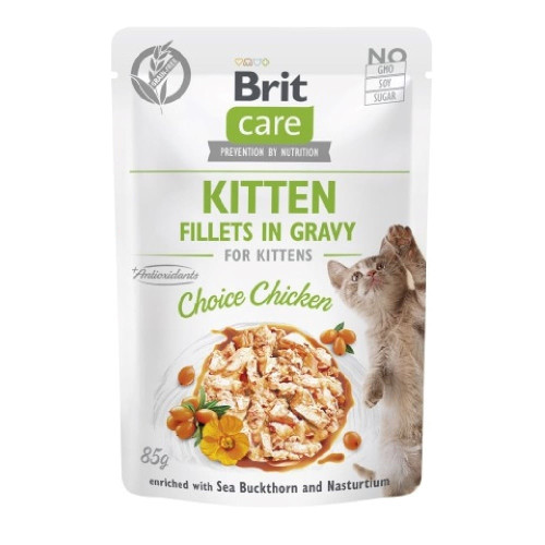 Влажный корм Brit Care Cat Fillets in Gravy Choice Chicken для котят, филе в соусе, с курицей, пауч, 85 г Влажный корм Brit Care Cat Fillets in Gravy Choice Chicken для котят, филе в соусе, с курицей, пауч, 85 г