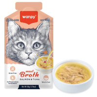 Беззерновой влажный корм Wanpy Meat Broths Salmon&Tuna для кошек, с лососем и тунцом, суп, 50 г Беззерновой влажный корм Wanpy Meat Broths Salmon&Tuna для кошек, с лососем и тунцом, суп, 50 г