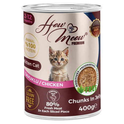 Вологий повнораціонний корм HowMeow Kitten з куркою для кошенят,  400 г