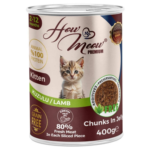 Вологий повнораціонний корм HowMeow Kitten з ягням для кошенят, 400 г