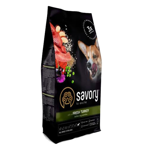 Сухий корм Savory All Breed Sterilised Fresh Turkey для стерилізованих собак усіх порід, зі свіжою індичкою, 3 кг