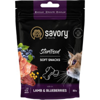 Мягкое лакомство Savory Sterilised Snack для стерилизованных кошек, ягненок и черника, 50 г Мягкое лакомство Savory Sterilised Snack для стерилизованных кошек, ягненок и черника, 50 г