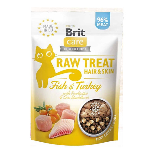 Лакомство Brit Raw Treat HairandSkin, для кошек, с рыбой и индейкой, 40 г
