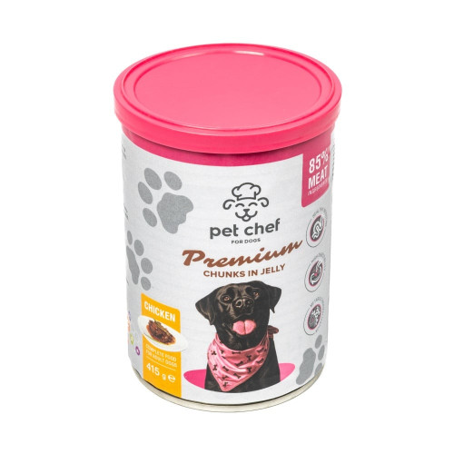 Консерви Pet Chef Chicken для дорослих собак, шматочки в желе, з куркою, 415 г