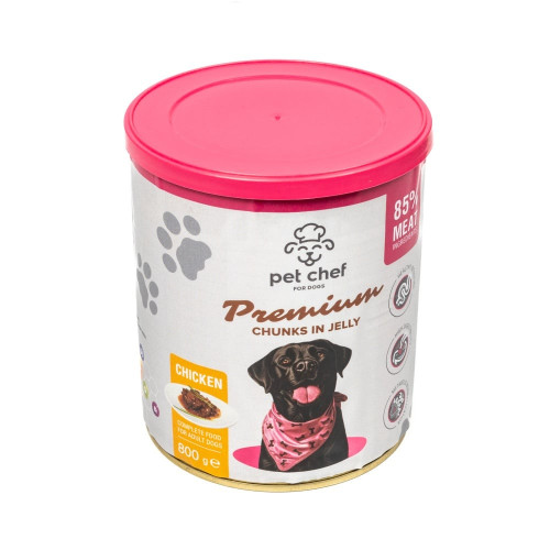 Консерви Pet Chef Chicken для дорослих собак, шматочки в желе, з куркою, 800 г