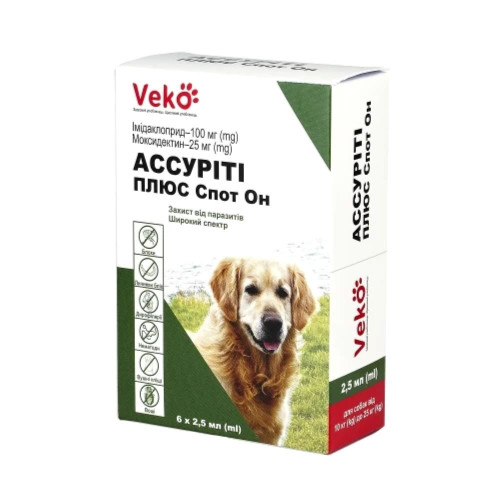 Капли Veko Assurity Plus Spot On против паразитов для собак весом 10–25 кг, 3×2.5 мл, цена за 3 пипетки