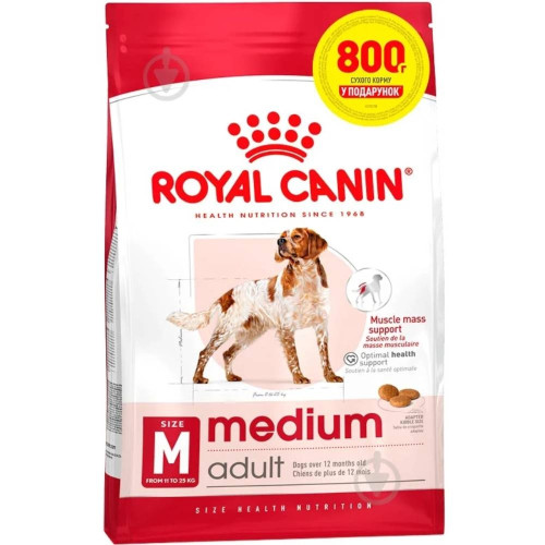 Сухой корм Royal Canin Medium Adult для взрослых собак средних пород, 3.2 кг + 800 г
