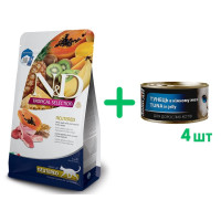 Сухой низкозерновой корм Farmina N&D TROPICAL SELECTION для стерилизованных взрослых кошек, с ягненком и тропическими фруктами, 1,5 кг + 4 консервы в подарок