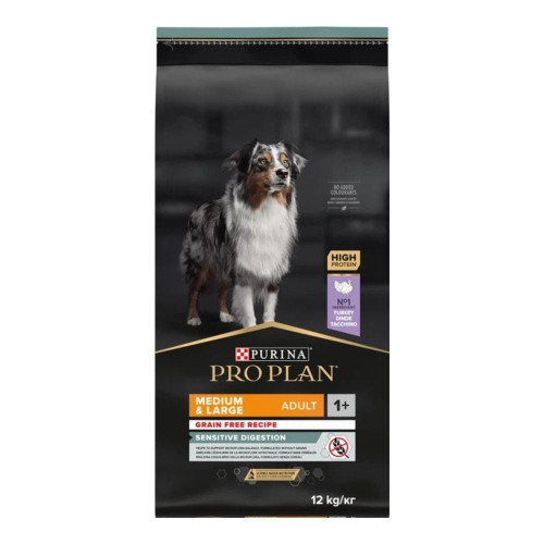 Беззерновой сухой корм Purina Pro Plan Medium & Large Sensitive для собак средних и крупных пород с чувствительным пищеварением, с индейкой, 12 кг