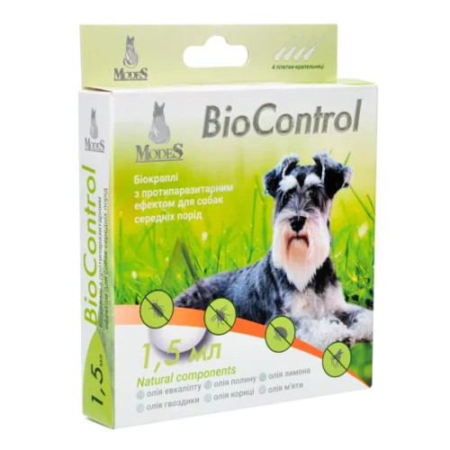 Биокапли MODES BioControl для собак средних пород, противопаразитарные, 1,5 мл