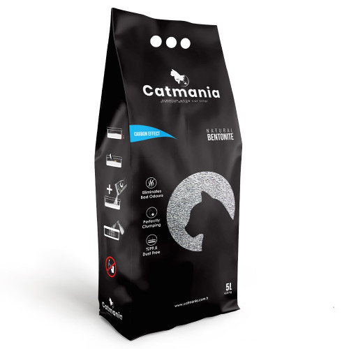 Бентонитовый наполнитель Catmania для кошек, с карбоновым эффектом, 5 л