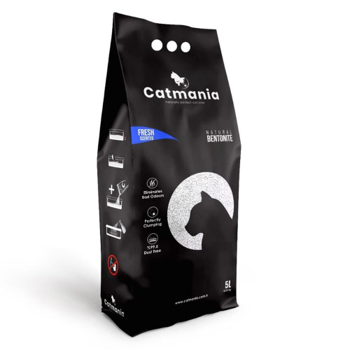 Бентонитовый наполнитель Catmania для кошек, свежесть, с голубыми гранулами, 5 л