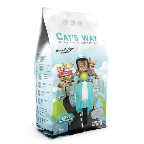Бентонітовий наповнювач Cat’s Way для котів, марсельське мило, з бірюзовими гранулами, 5 л