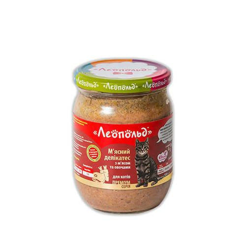 Консерва Леопольд для котов деликатес с мясом и овощами, 500 г