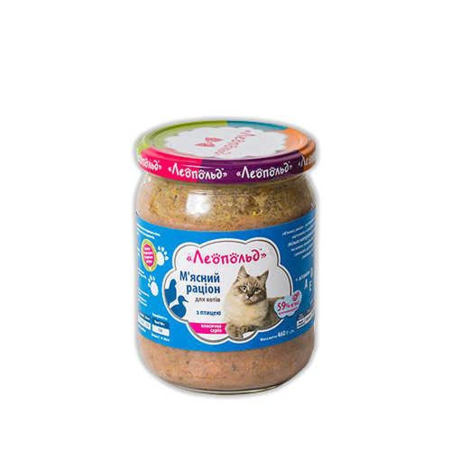 Консерва Леопольд для кошек, мясной рацион с птицей, 460 г