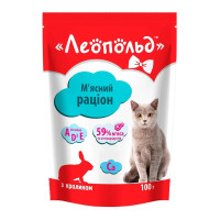 Влажный корм Леопольд Мясной Рацион с кроликом, для кошек, 100 г Влажный корм Леопольд Мясной Рацион с кроликом, для кошек, 100 г