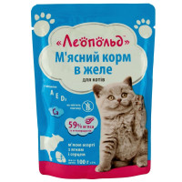 Влажный корм Леопольд для кошек, мясное ассорти с ягнёнком и сердцем в желе, 100 г Влажный корм Леопольд для кошек, мясное ассорти с ягнёнком и сердцем в желе, 100 г