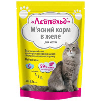 Вологий корм Леопольд М'ясний корм у желі для котів, для виведення шерсті, з яловичиною, 85 г Вологий корм Леопольд М'ясний корм у желі для котів, для виведення шерсті, з яловичиною, 85 г