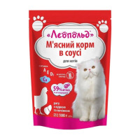 Вологий корм Леопольд Рагу, з куркою і печінкою в соусі, для котів, 100 г Вологий корм Леопольд Рагу, з куркою і печінкою в соусі, для котів, 100 г