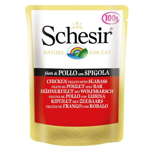 Консерви Schesir Chicken Seabass для котів, з окунем і рисом, пауч 100 г