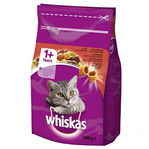 Сухой корм Whiskas для кошек, с говядиной, 950 г