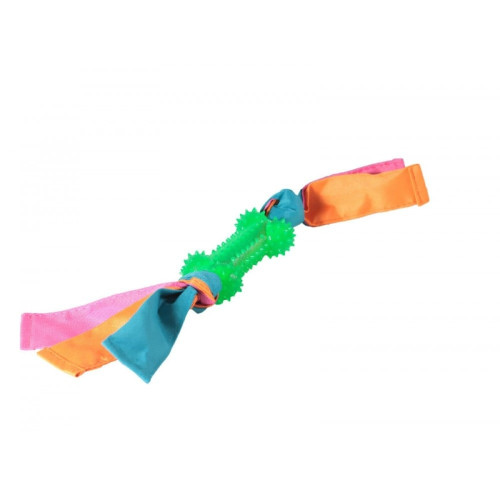 Игрушка кость Fox TPR для собак, шипованная, нейлоновыми с лентами, 9×41 см