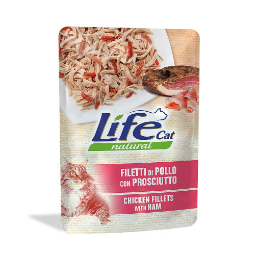 Влажный корм LifeCat Chicken With Ham для взрослых кошек, филе курицы и куриной ветчины, 70 г