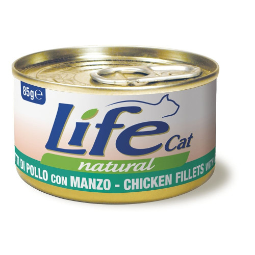 Консервы LifeCat Chicken Fillets With Beef для взрослых кошек, филе курицы и говядины, 85 г