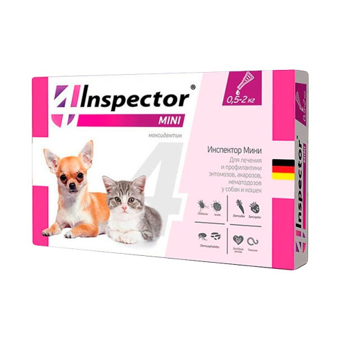 Капли на холку Inspector Мини противопаразитарные, для кошек и собак от 0.5 до 2 кг, цена за 1 пипетку