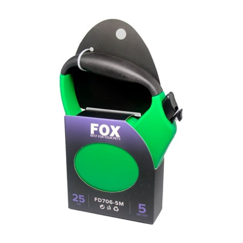 Поводок-рулетка Fox для собак до 25 кг, зелений, 5 м