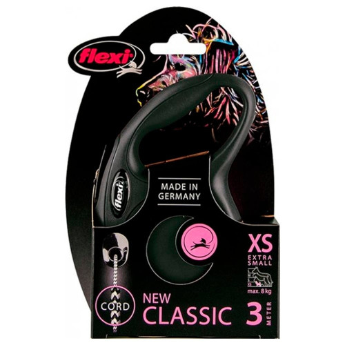 Рулетка Flexi New Classic XS, для собак, 3 м, трос, черная