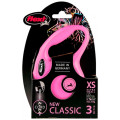 Рулетка-повідець Flexi New Classic XS, для собак і котів до 8 кг, 3 м, трос, рожева
