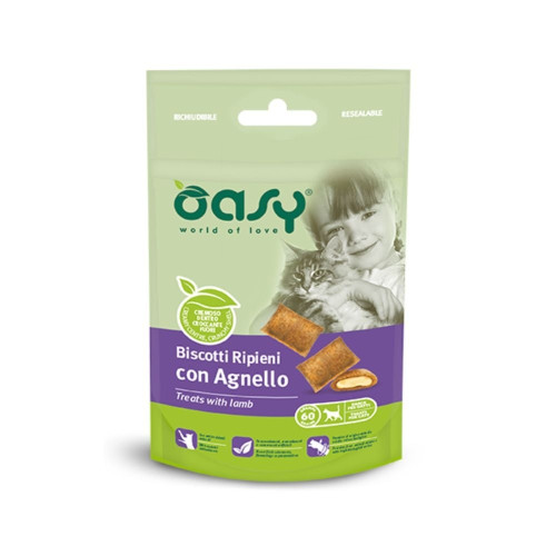 Лакомство Oasy Cat Treats для кошек всех возрастов, ягненок, 60 г