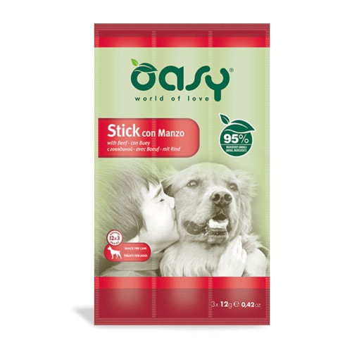 Лакомство Oasy Dog Stick для собак всех возрастов и пород, говядина, 3 × 12 г